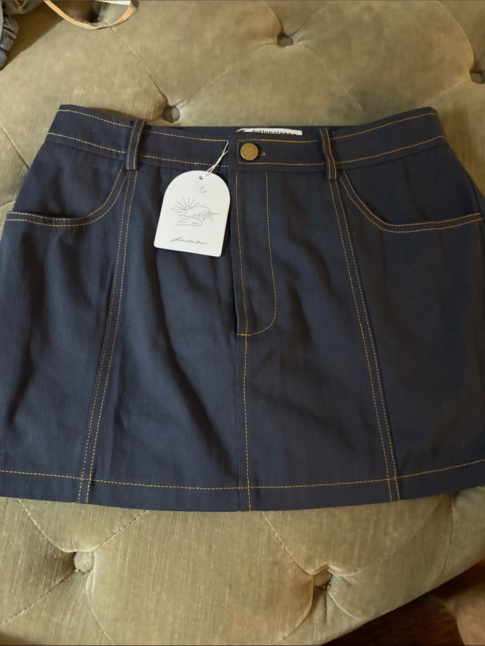 Fortunate One Maverick Navy Mini Skirt with Contrast Stitching 10/M NWT